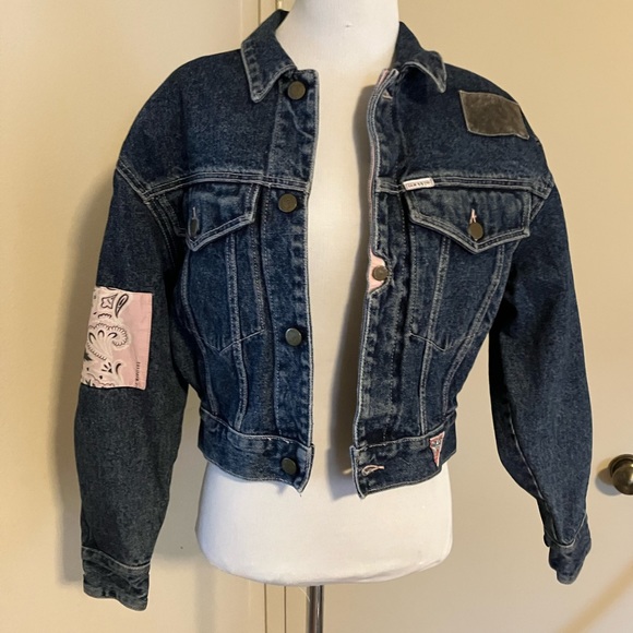 Vintage 80s Patchwork Denim Guess Jeans Jacket Size Small - Picture 5 of 16